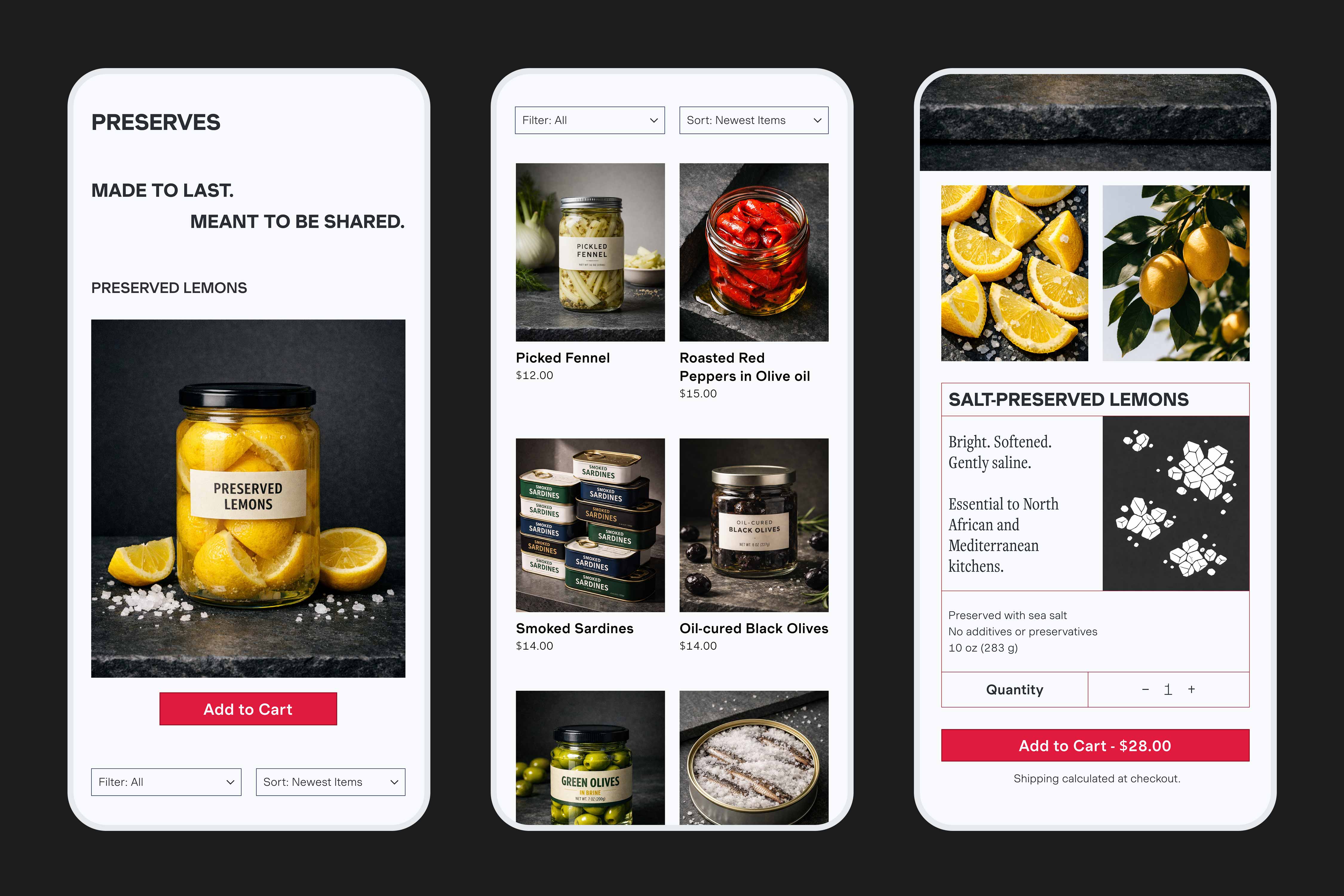 Conserva shop and product detail screens