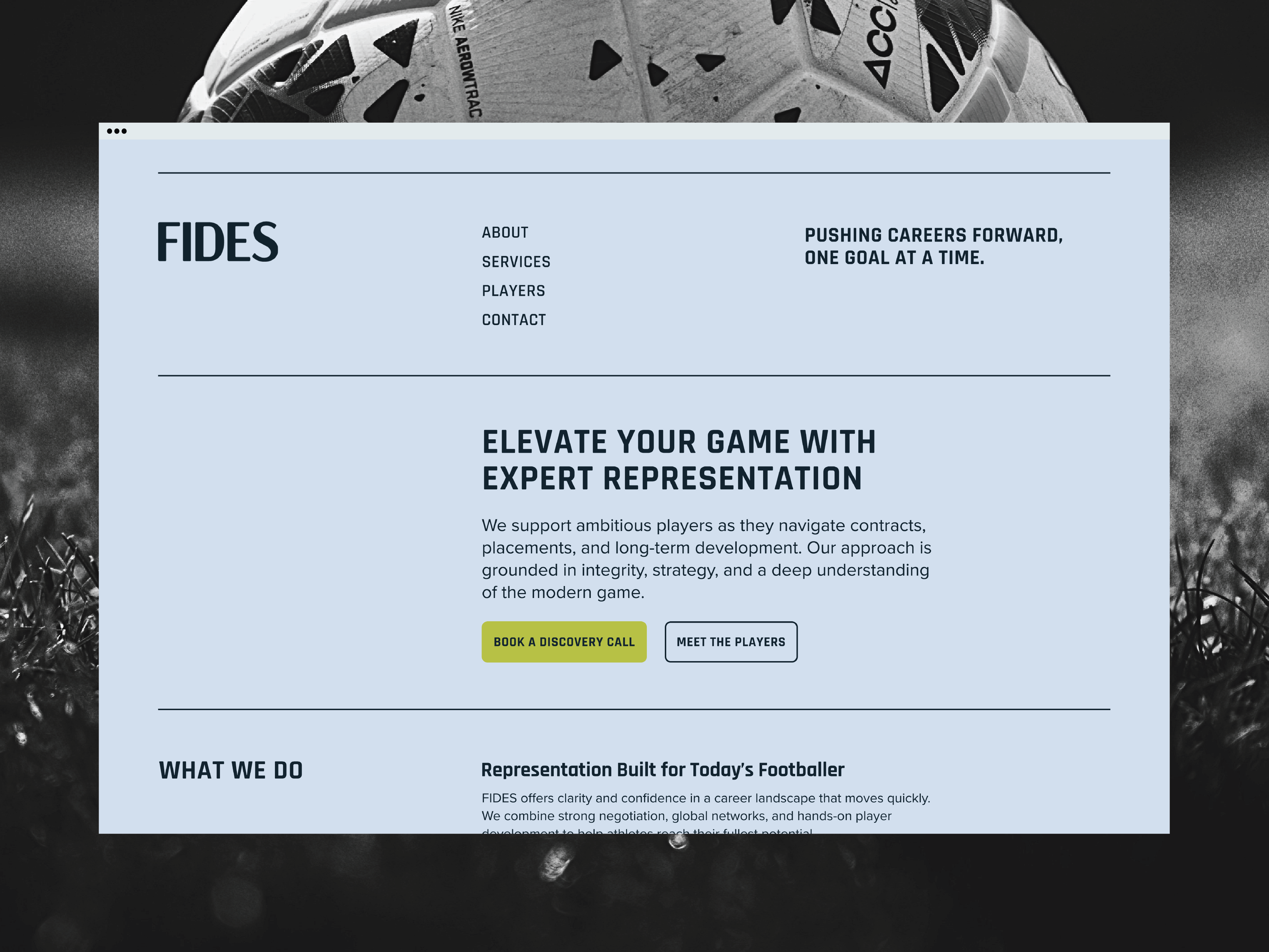 FIDES sports agency website — player-first design